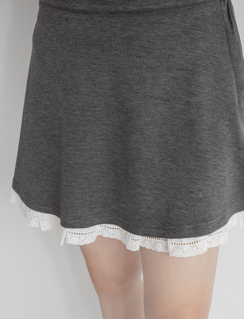 Lace Trim Cloud Cotton Plus Size Mini Skirt