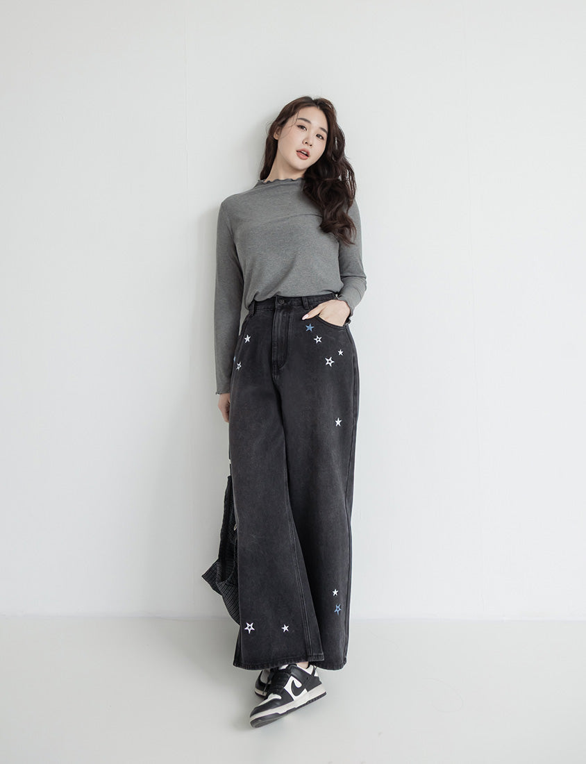 Ribbed Lettuce Trim Mock Neck Plus Size Top