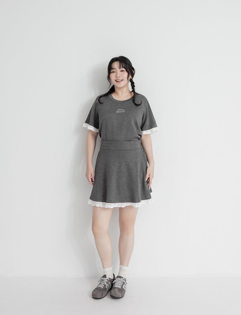 Lace Trim Floral Cloud Cotton Plus Size Tee