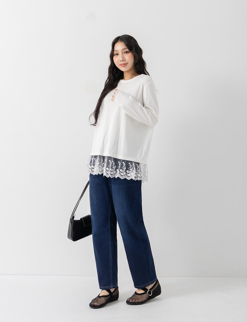 Layering Essential Lace Panel Knit Plus Size Top