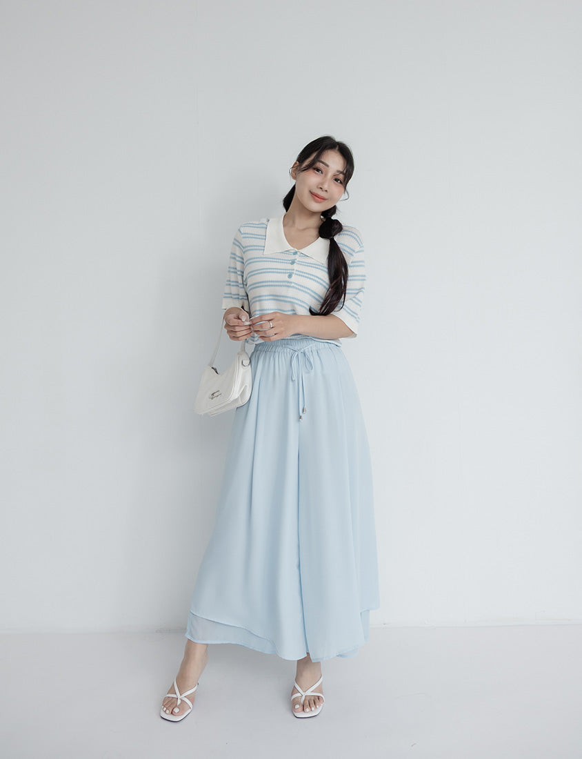 Collared Striped Knit Short Sleeve Plus Size Top