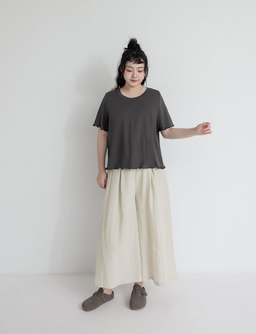 High Waist Slim Fit Lyocell Linen Cropped Plus Size Wide Leg Pants