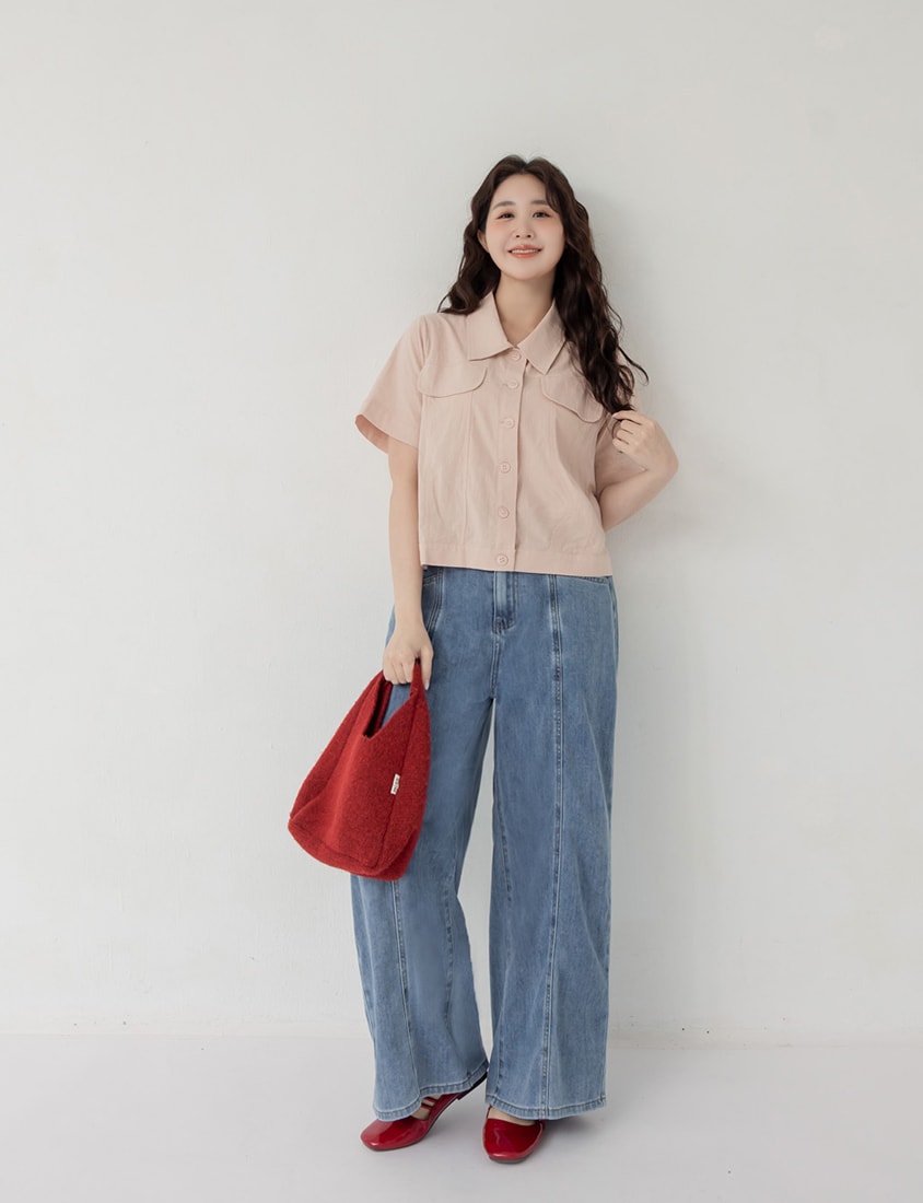 Spring Cotton Linen Stitch Plus Size Short Sleeve Shirt