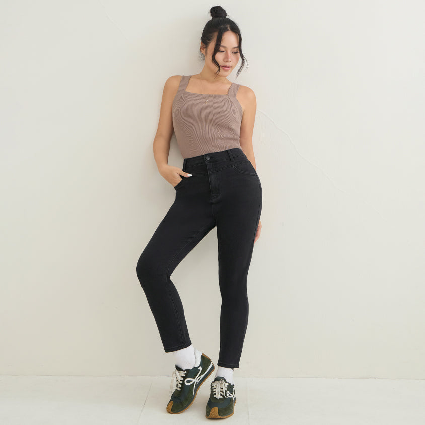 High-Waist Stretch Slim-Leg Plus Size Pants (Long)