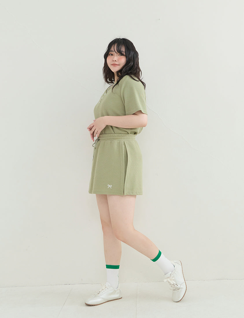 Waffle Knit Faux Two-Piece Plus Size Top