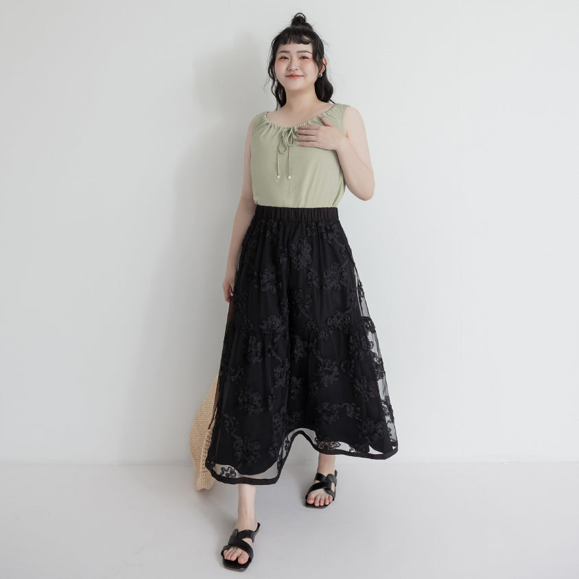 3D Floral Tiered Mesh Plus Size Maxi Skirt