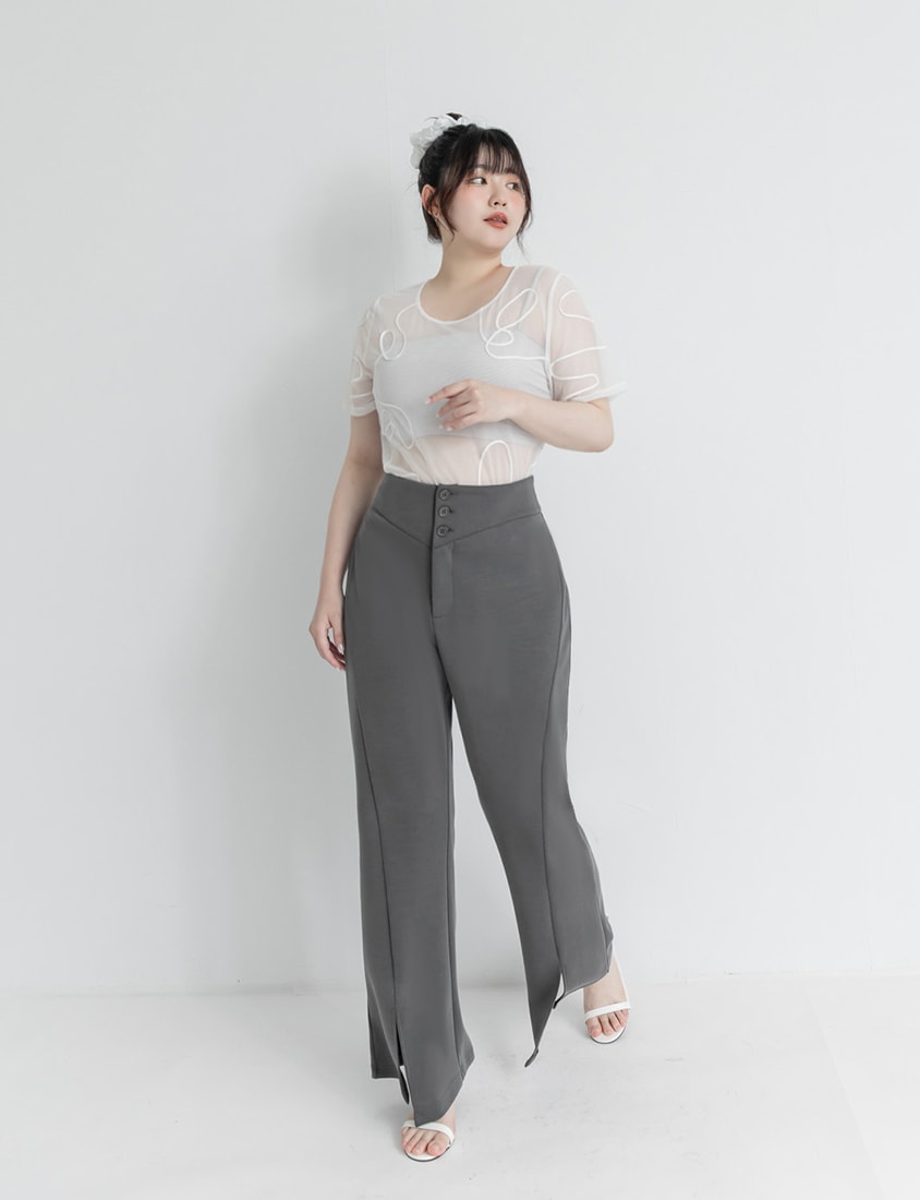 Japanese Style Wavy Line Sheer Textured Plus Size Top