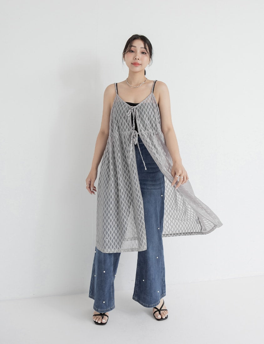 MISS. 2-Way Diamond Pattern Tie Plus Size Long Vest