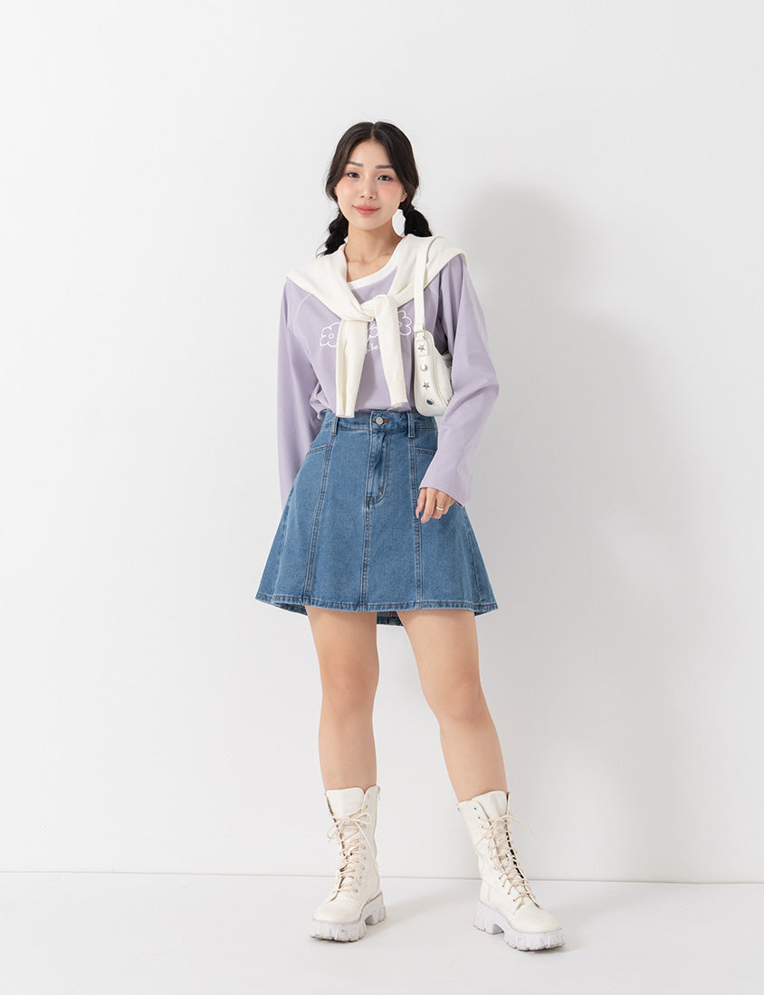 Pear-Shaped Friendly! Perfect Fit Seamed A-Line Denim Plus Size Mini Skirt