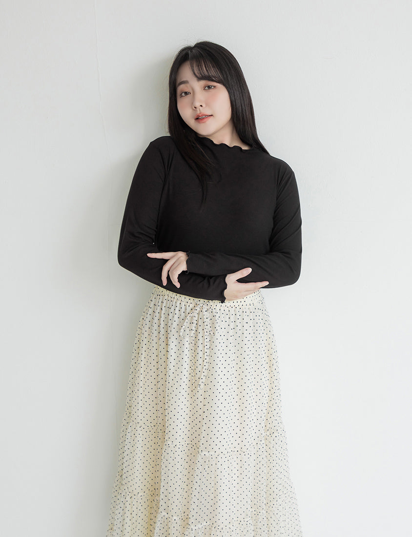 Ribbed Lettuce Trim Mock Neck Plus Size Top
