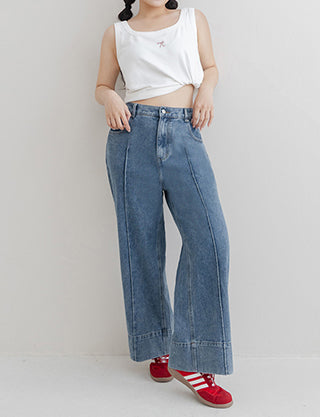 3D Seamed Plus Size Wide Straight Leg Jeans