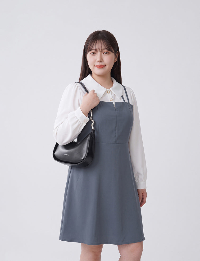 MISS. Smart Collared Faux Two-Piece Strap Plus Size Mini Dress