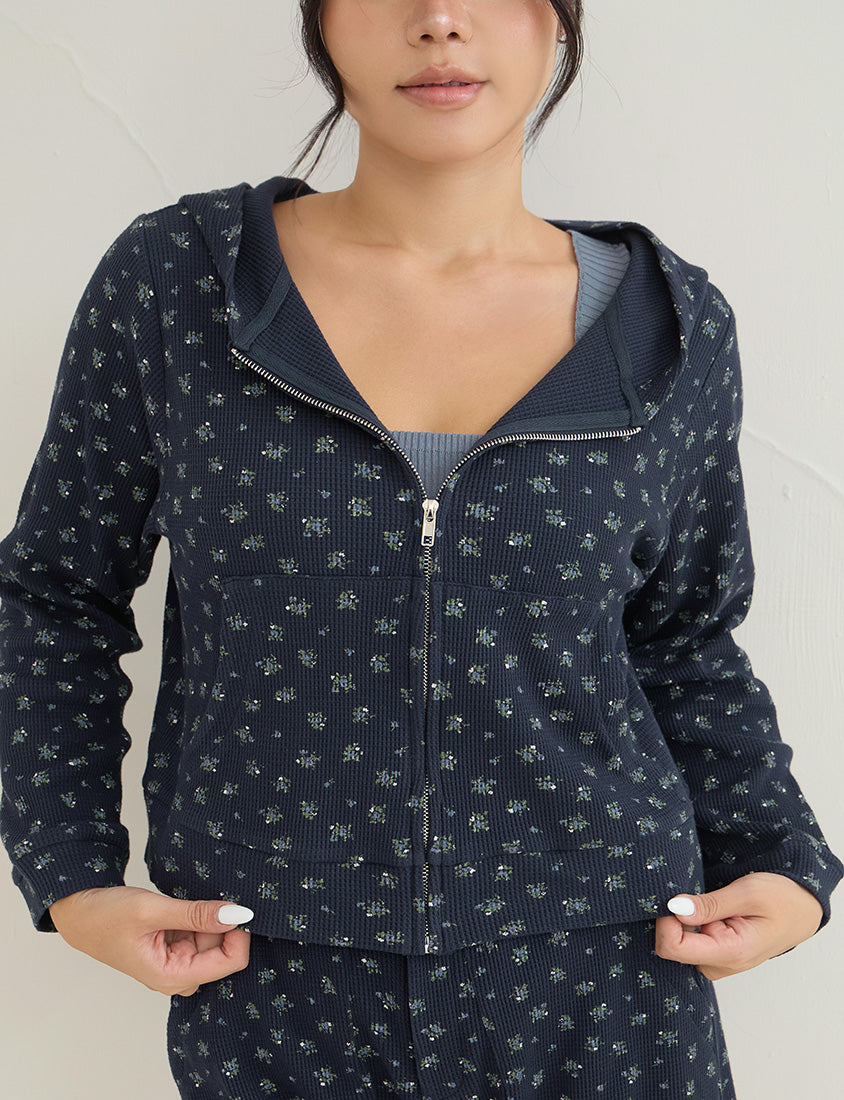 Sweet Floral Waffle Cropped Plus Size Hoodie