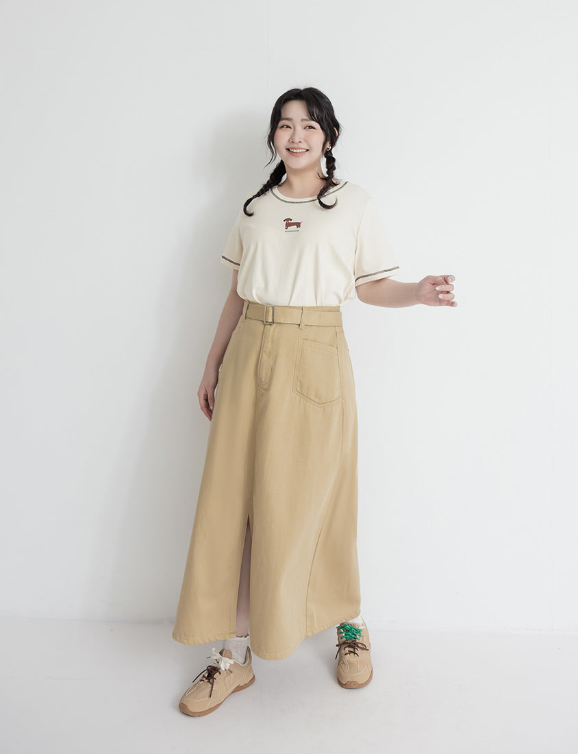 Lyocell Twill A-Line Plus Size Maxi Skirt (With Belt)