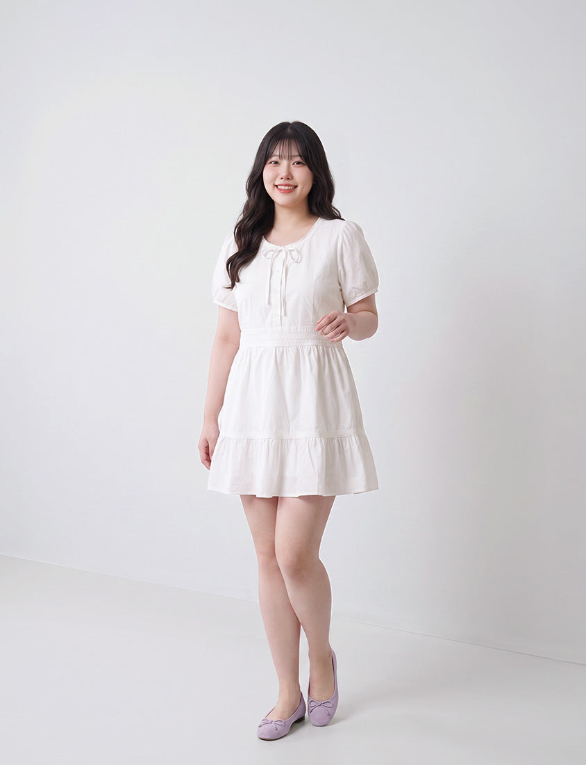 Tie Crew Neck Lace Panel Plus Size Mini Dress