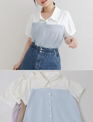 Faux Two-Piece Asymmetric Color-Block Plus Size Shirt