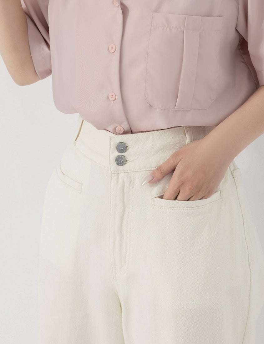 Slim Fit Wide Waistband Twill Plus Size Boyfriend Pants
