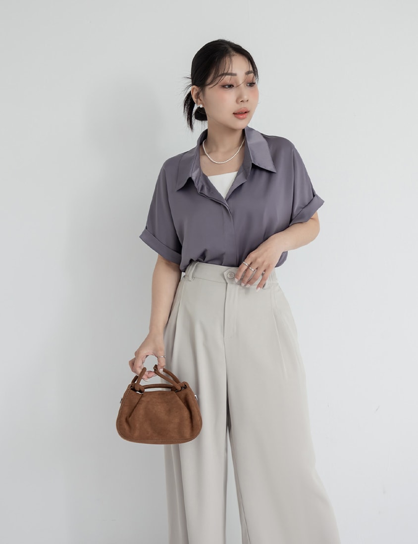 MISS. Minimal Satin Rolled Sleeve Plus Size Shirt