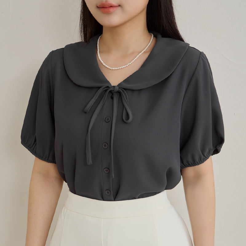 MISS. Silky Cool Wrinkle-Resistant Tie-Front Plus Size Collar Shirt
