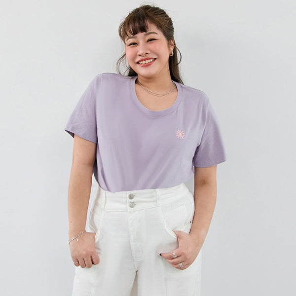 Heavyweight Floral Embroidery Plus Size Crewneck Tee