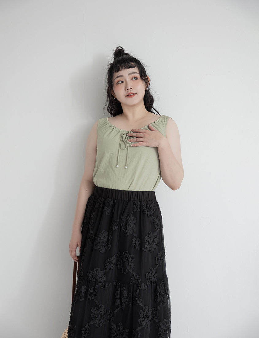 3D Floral Tiered Mesh Plus Size Maxi Skirt