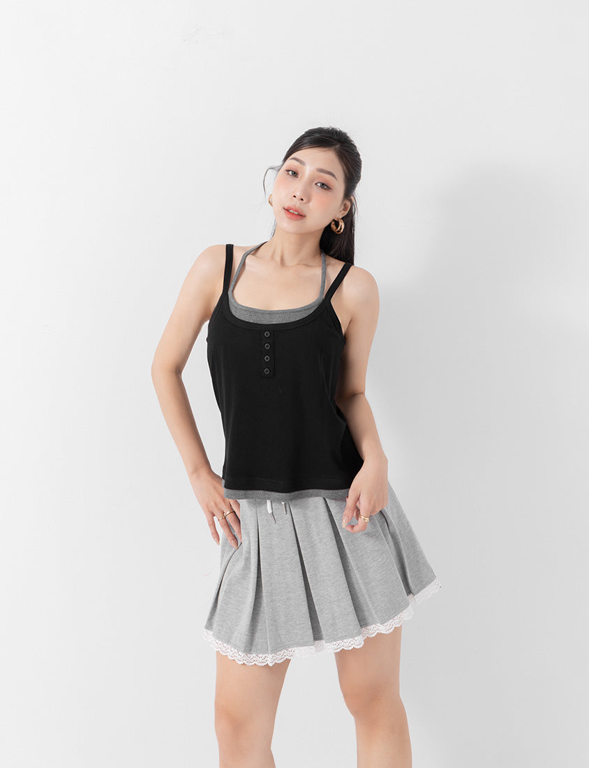 MUA! Contrast Faux Two Piece Button Front Plus Size Tank Top