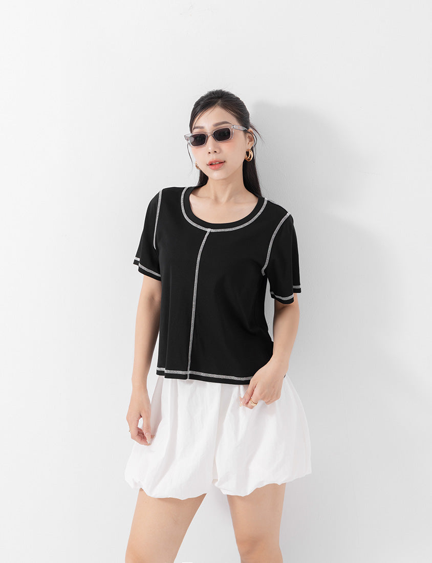 MUA! Cropped Contrast Stitch Short Sleeve Plus Size Tee