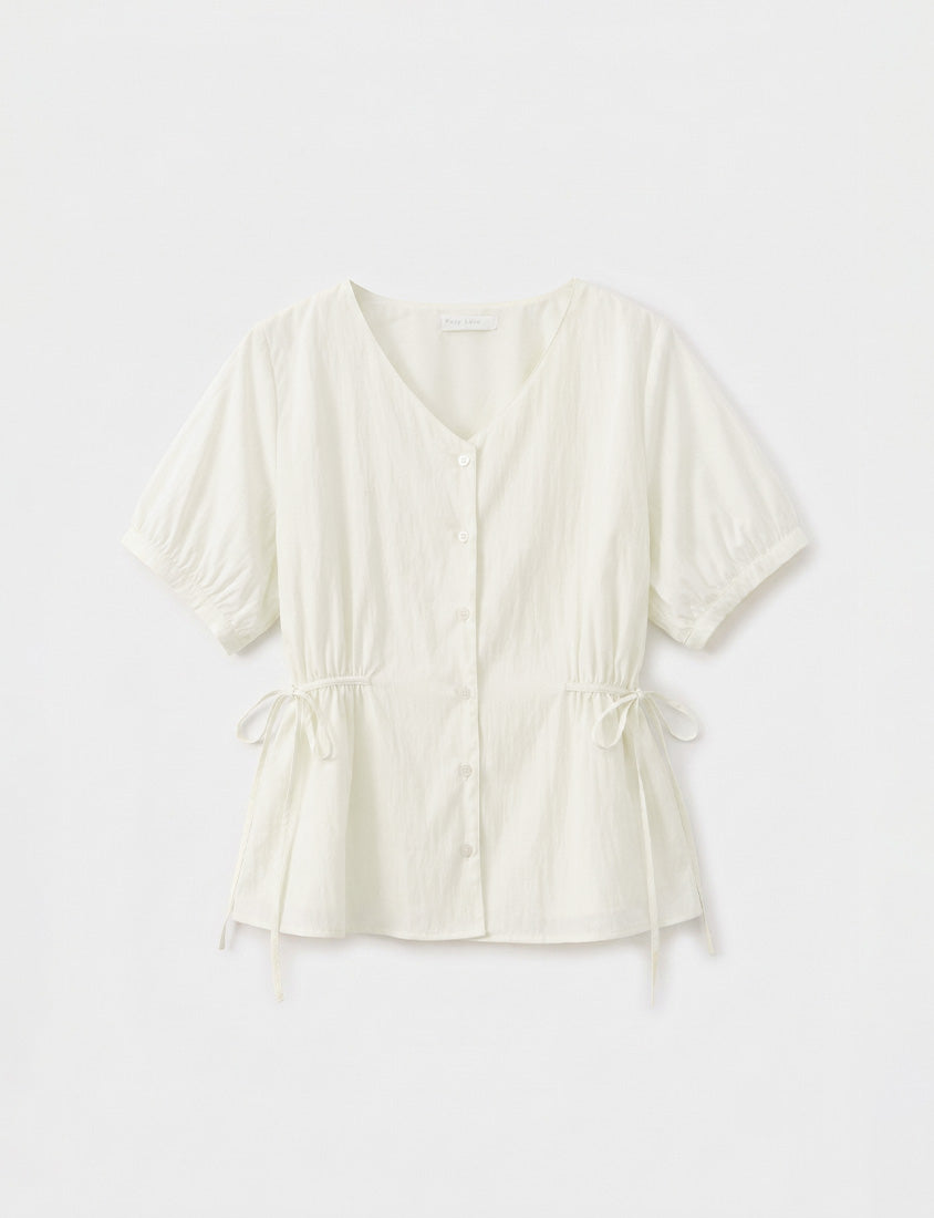 V-Neck Button Front Tie Waist Plus Size Top