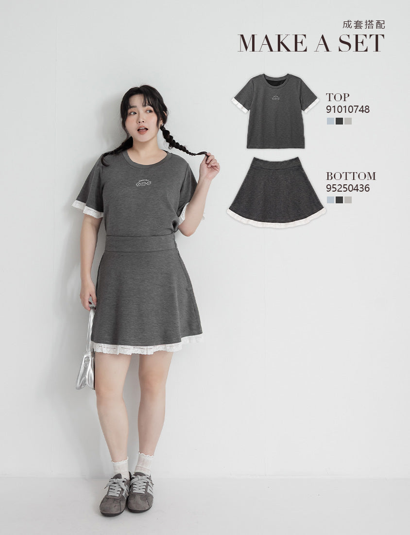 Lace Trim Floral Cloud Cotton Plus Size Tee