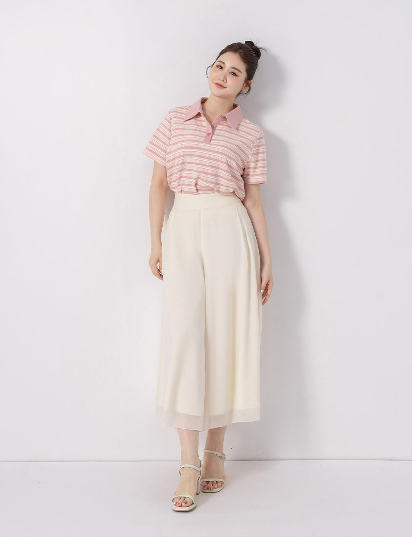 Youthful Contrast Stripe Polo Plus Size Top