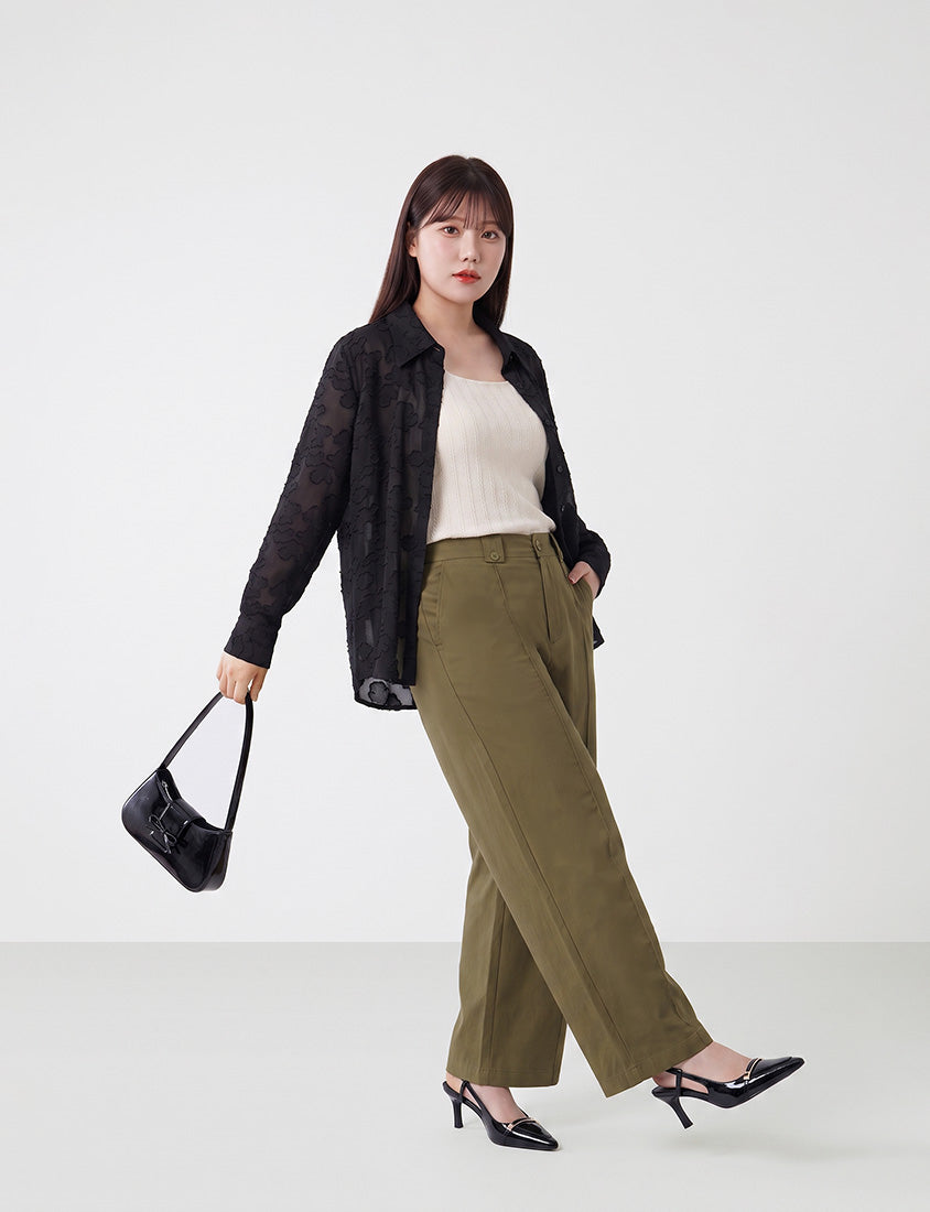 MISS. Lyocell Twill Topstitched Plus Size Trousers