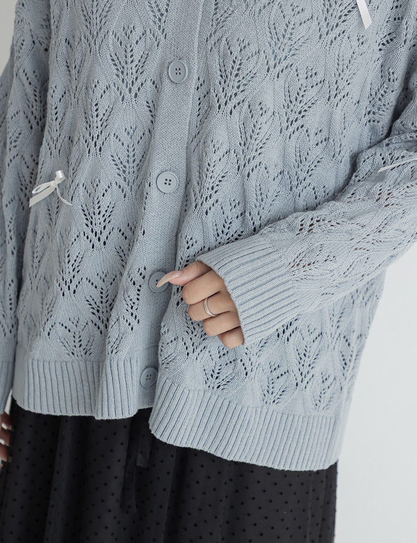 Sweet Bow-Detail Openwork Knit Plus Size Cardigan