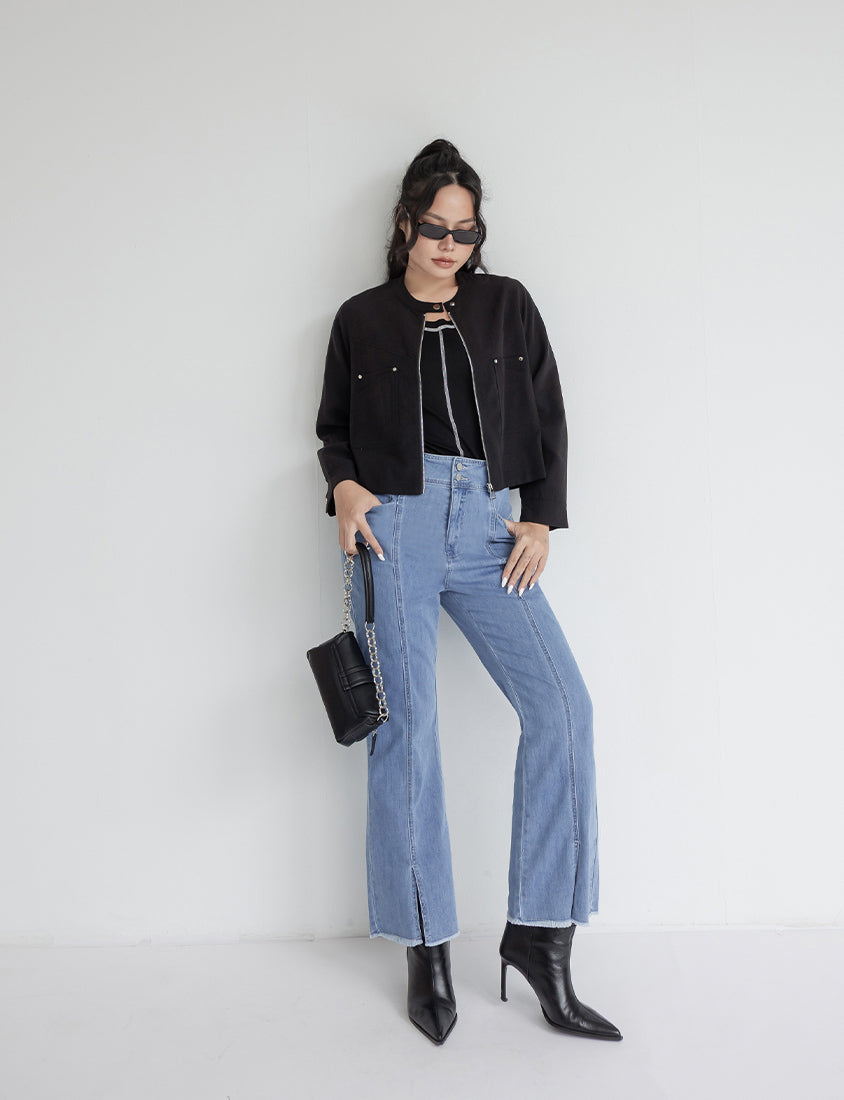 MUA! Lyocell Linen Contrast Stitch Plus Size Moto Jacket