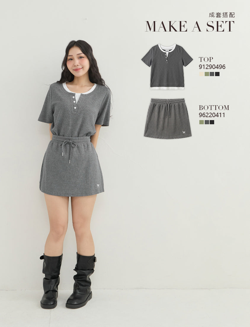 Waffle Knit Faux Two-Piece Plus Size Top