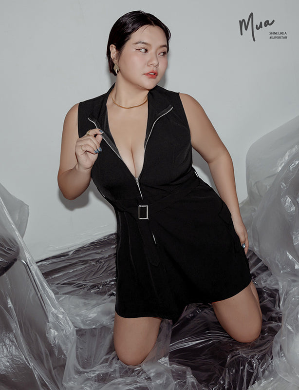 MUA! Utility Cargo Zip-Up Plus Size Sleeveless Dress (With Belt)