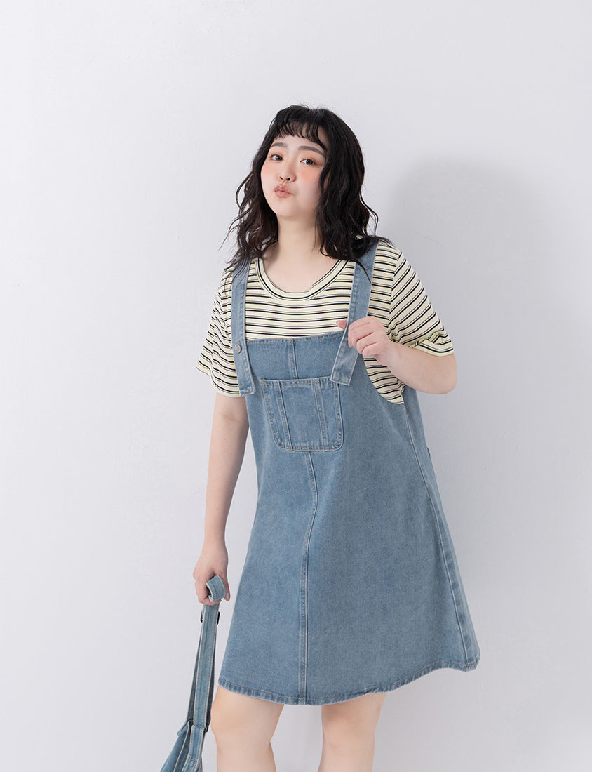 Stripe Faux Two Piece Denim Cami Plus Size Dress