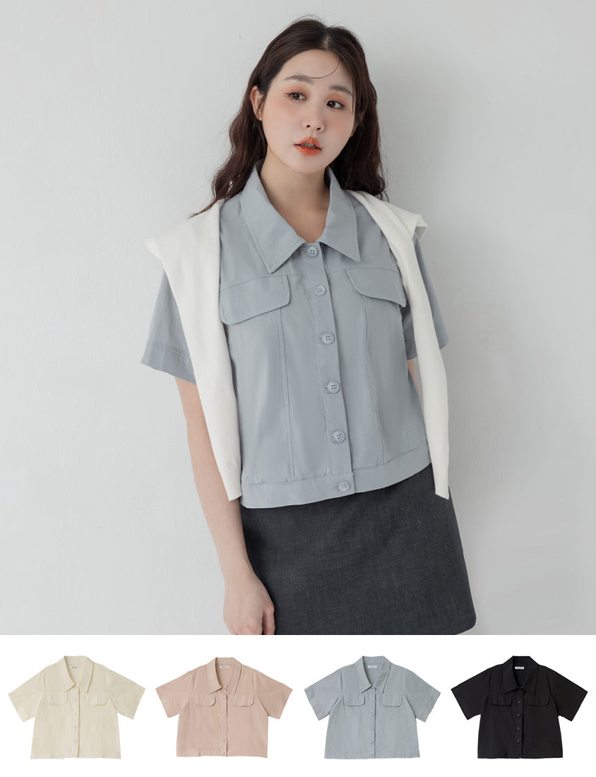 Spring Cotton Linen Stitch Plus Size Short Sleeve Shirt