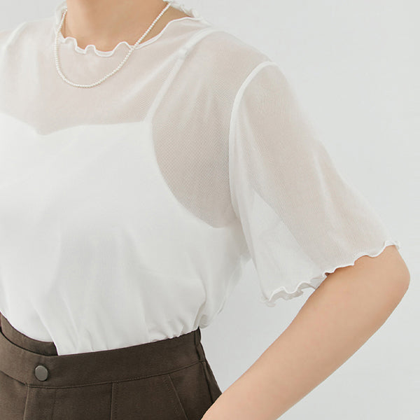 MISS. Ruffle Trim Sheer Plus Size Short Sleeve Top