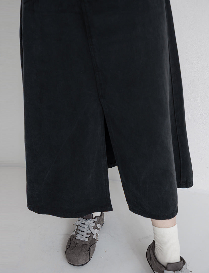 Lyocell Twill A-Line Plus Size Maxi Skirt (With Belt)