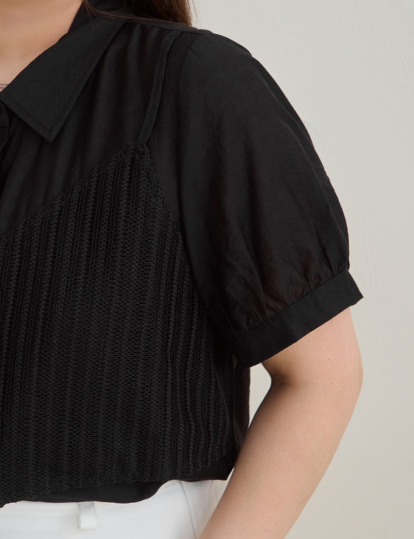 MISS. Faux Two Piece Sheer Plus Size Shirt (with Inner Tank Top)
