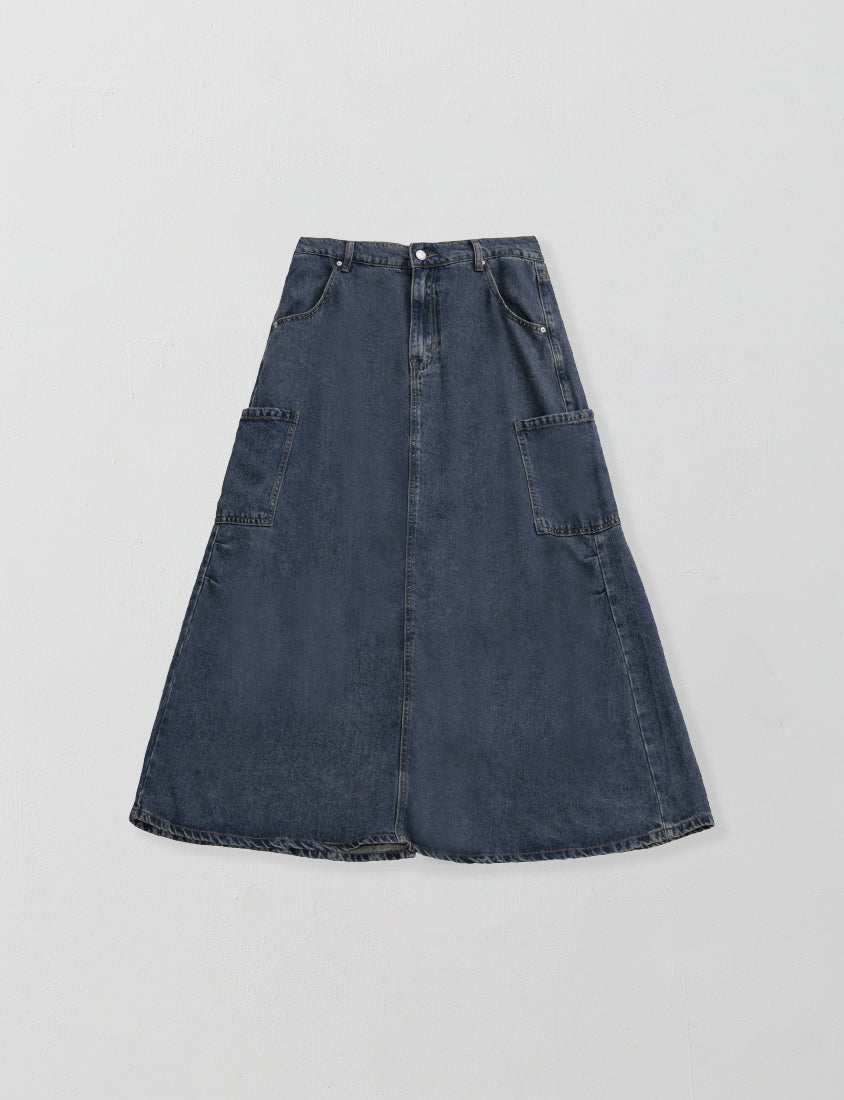 Cooling Lyocell Silky Denim Utility Plus Size Maxi Skirt