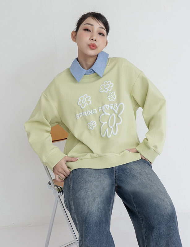 Sweet 3D Floral Plus Size Long Sleeve Sweatshirt