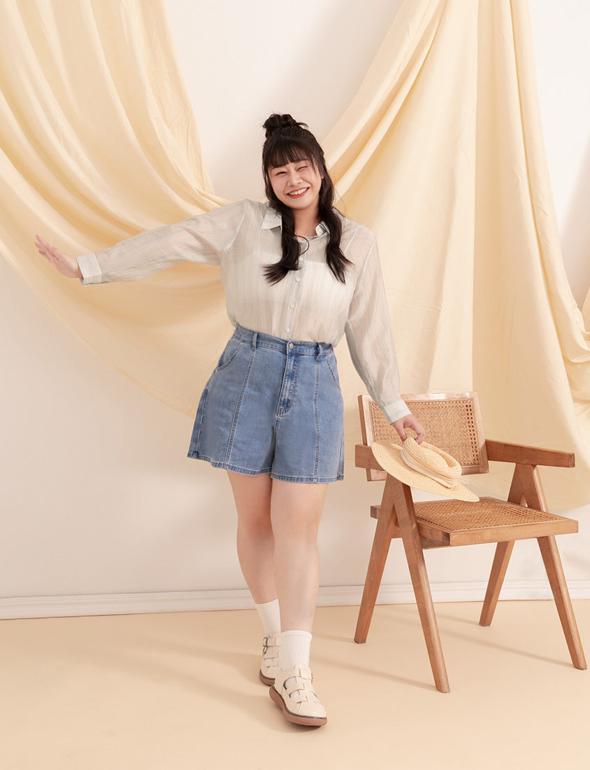Apple-Shaped Friendly! Perfect Fit Slim Fit A-Line Plus Size Denim Shorts