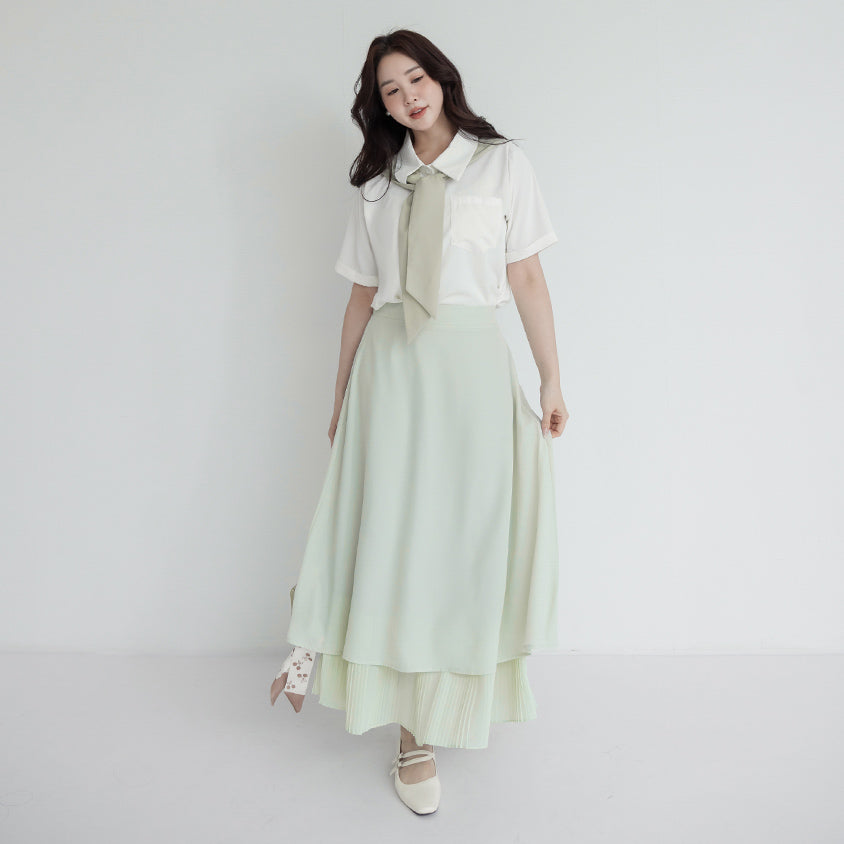 MISS. Elegant Pleated Chiffon Plus Size Maxi Skirt