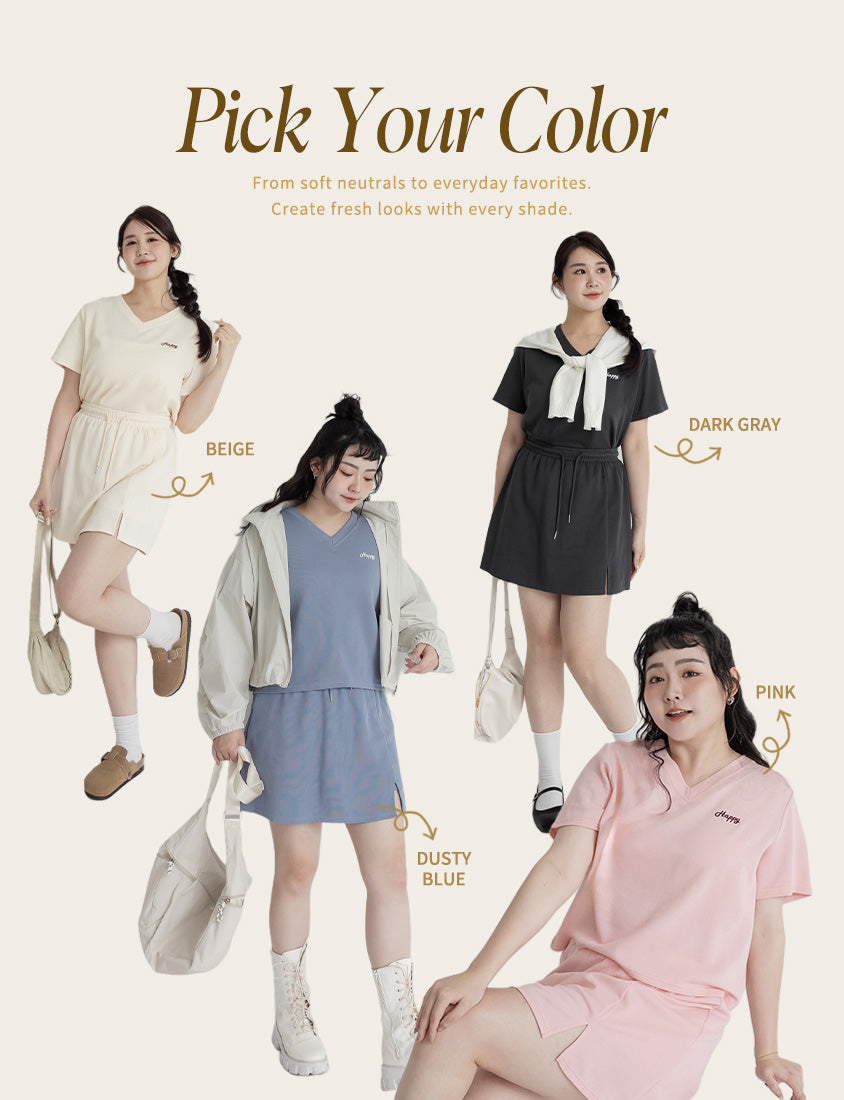 Soft Stretch Cotton Side Slit Drawstring Plus Size Mini Skirt