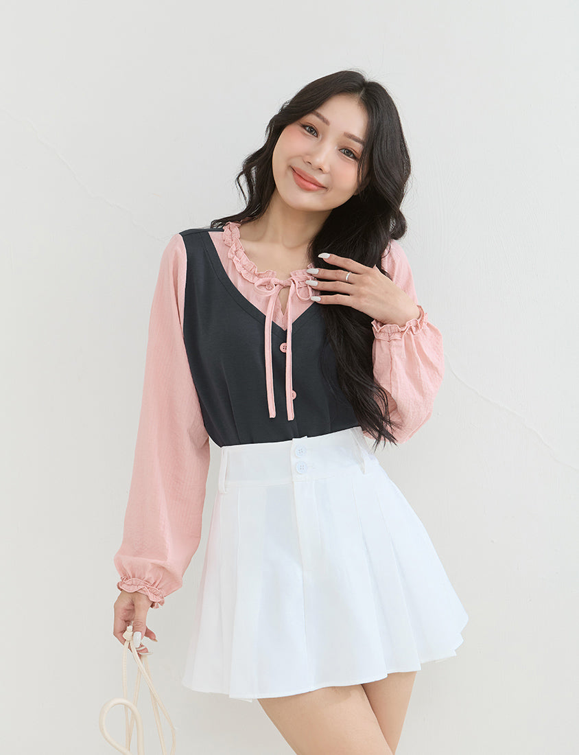 Romantic Ruffle Collar Faux Two Piece Plus Size Top