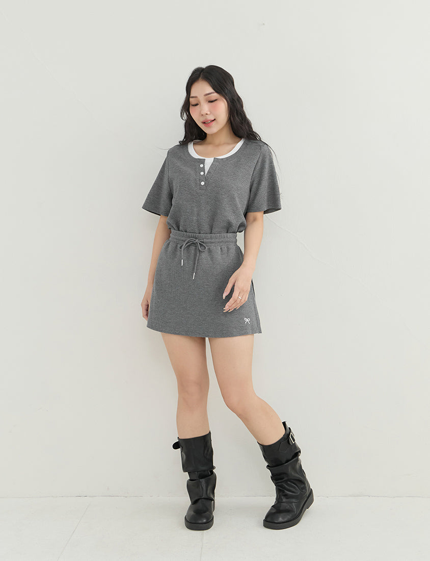 Waffle Knit Butterfly Embroidered Plus Size Skort