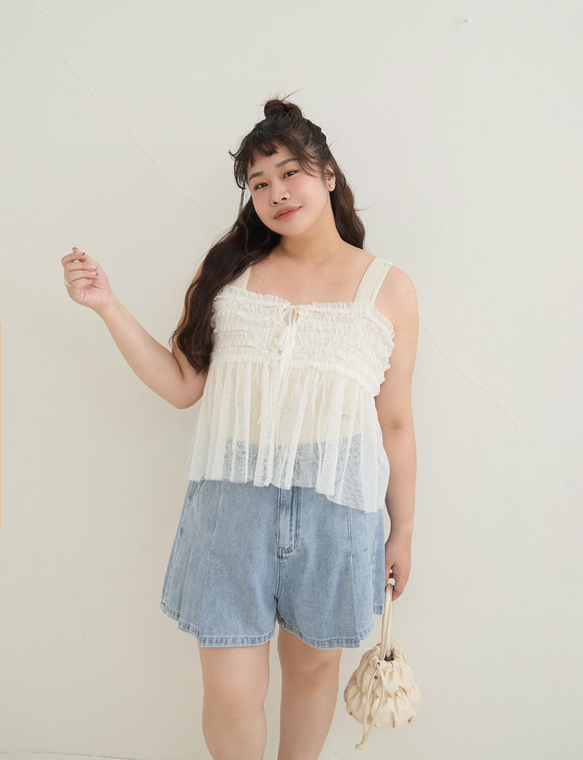 2-Way Japanese Polka Dot Mesh Plus Size Cami Top