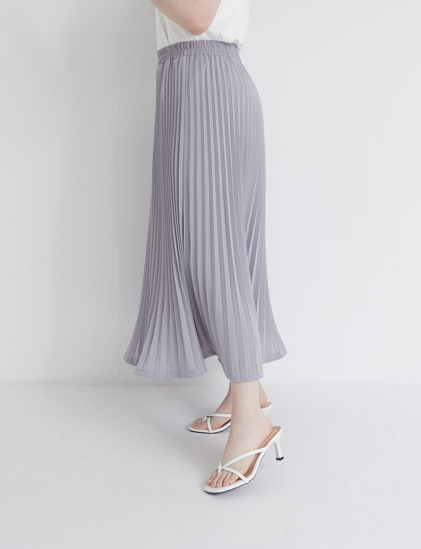 Elegant Flowy Elastic Waist Pleated Plus Size Maxi Skirt
