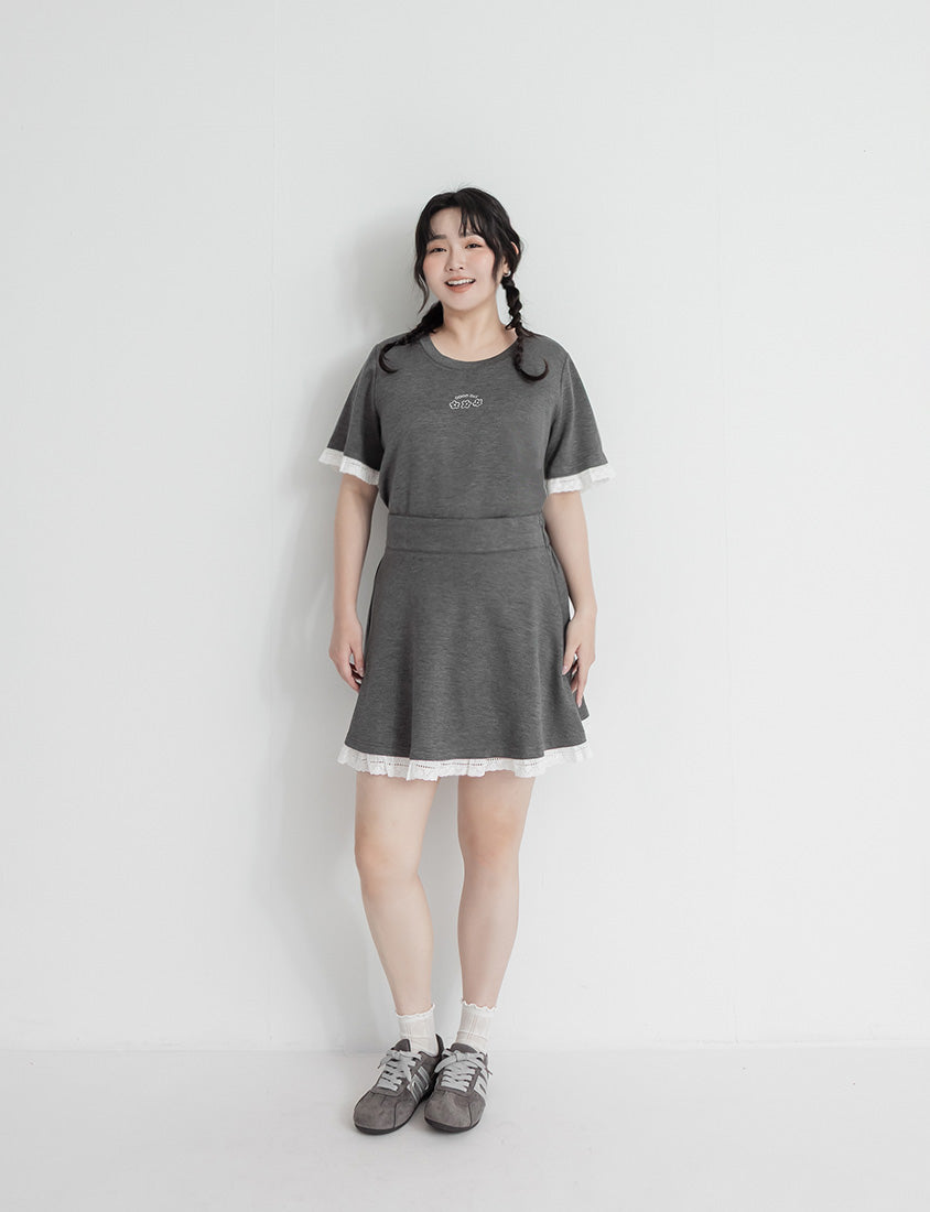Lace Trim Cloud Cotton Plus Size Mini Skirt